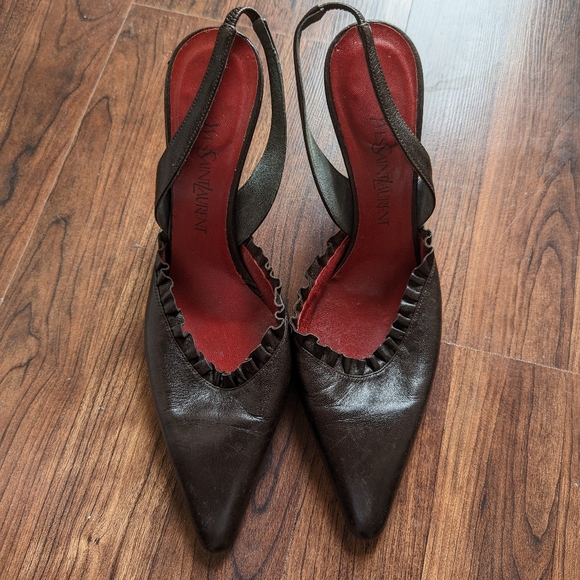 Rare Parisian Yves Saint Laurent Vintage Leather Ruffled Heels 1990 YSL - Picture 3 of 9